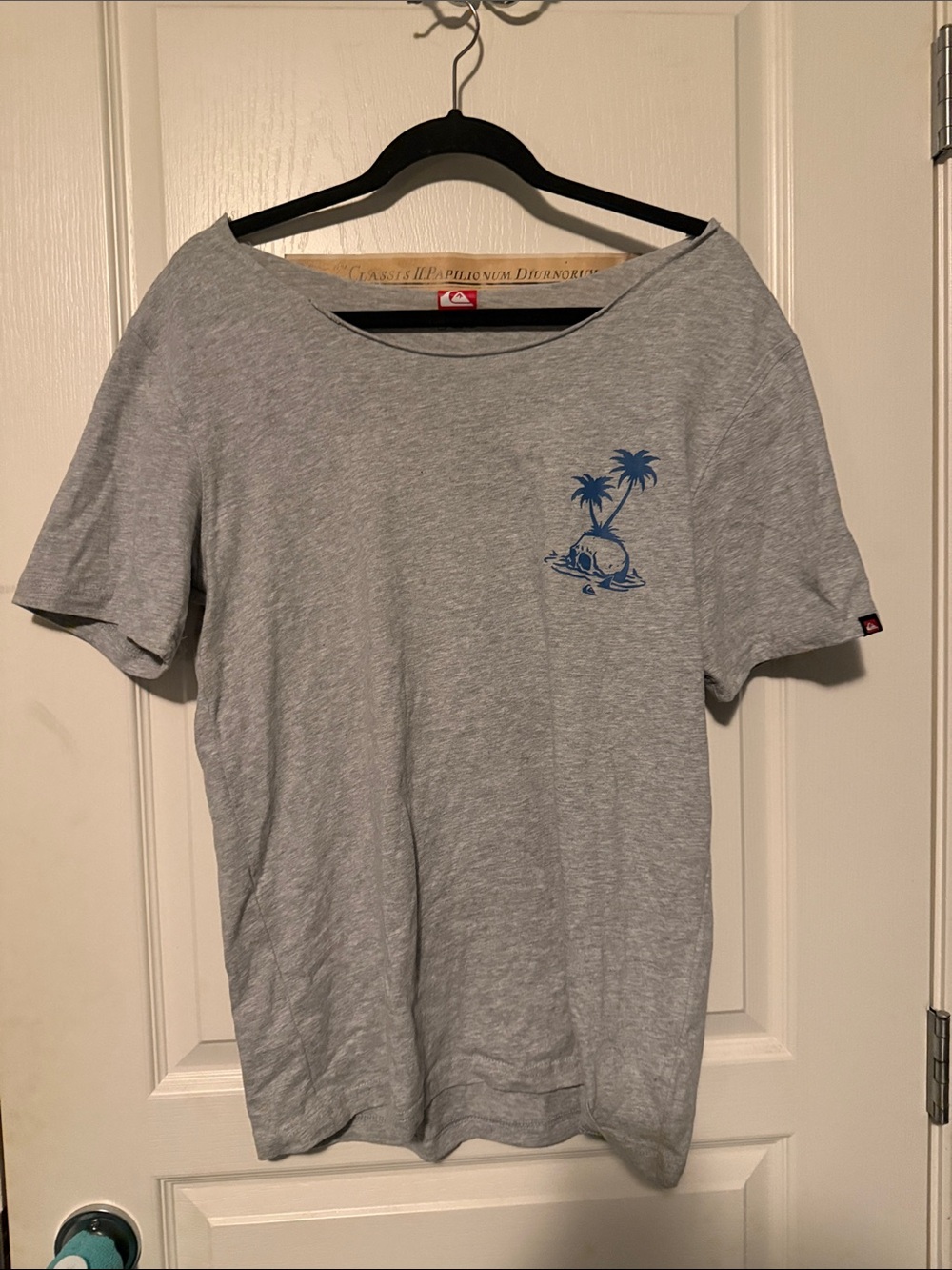 Quiksilver Heather Gray Tee with Blue Palm Isle Print